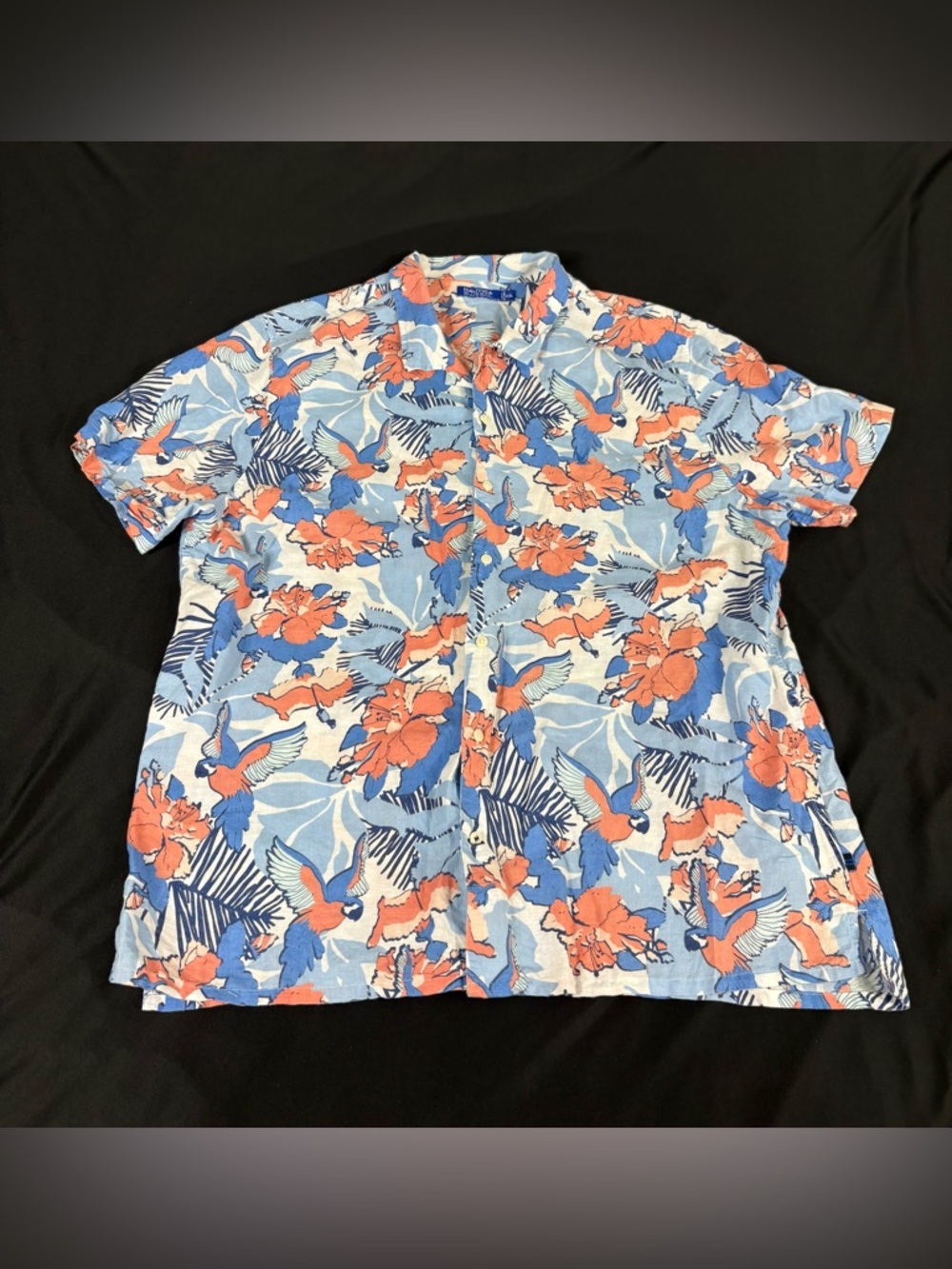 Náutica Blue Sail Mens Multicolor Floral Parrots Print S/S Button Up Shirt XXL